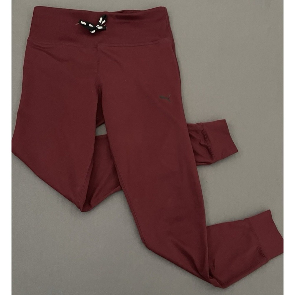 PUMA Jogger Pants Womens Medium Burgundy Logo Drawstring Elastic Waist High Rise